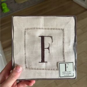 Mud Pie Cream and Brown Linen Cocktail Napkins F